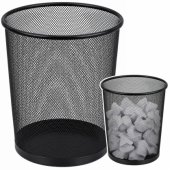 Biuro šiukšliadėžė, metalinis tinklelis, apvali, juoda, 10 l