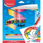 Maped Colorpeps Oops trikampiai spalvoti pieštukai su trintuku, 24 spalvos