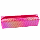 Girl®s Pencil Case Metallic Shiny Herringbone Pink