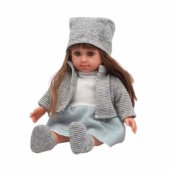 Doll in a blue dress, hat, sweater, gloves, 36.5 cm