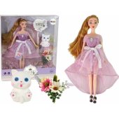 LeanToys Baby Doll Emily ilgais plaukais balta katė