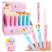 Eraser Pen Extendable With Cat Figure Blue Pink