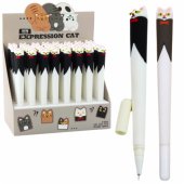 Cat with Bow Gel Pen Blue Ink Cap Black and White 16.5cm