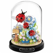 Construction Blocks Floral Composition with Ladybugs in a Dome 596 pcs