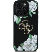 „PU grūdėtos tekstūros Roses 4G Metal Logo dėklas Apple iPhone 16 Pro“ juodas