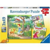 Dėlionė 3X49 Rapunzelė, Raudonkepuraitė, Varlė Karalius