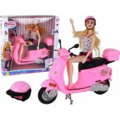 Set of a doll on a pink scooter with movable elements