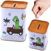 Piggy bank Dinosaur in the car Learning to save Metal 11x8cm
