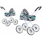 Doll Stroller Large Wheels Foldable Zebra Turquoise