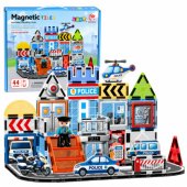 Magnetinės konstravimo kaladėlės Policijos bazė, transporto priemonės, policininkas, 44 vnt.