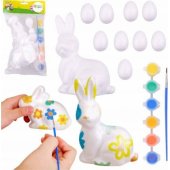 Easter Set Styrofoam Eggs 9pcs Bunny Figurine Paints