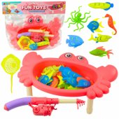 Fishing Set: Crab Table, 10 Fish, Fishing Rod, Strainer, Pink