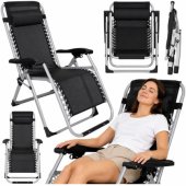 Folding Garden Beach Deckchair with Table and Headrest, Steel, Anthrac