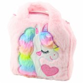 Plush Children®s Bag with Unicorn Adjustable Shoulder Pink 24x9cm