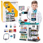 Didelis medicininis rinkinys, medicininis stalas, gydytojo šviesos, garsai, priedai, 61 vnt.