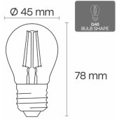 LED kaitrinė lemputė E27, G45, 4W, 520lm, 3000K, 360°