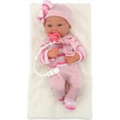 Baby doll, striped sweater, hat, scarf, accessories, pink