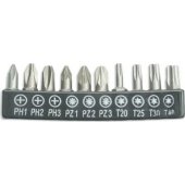 Dedra antgalių rinkinys, 10 vnt., 25 mm: PH1/ 2/ 3, PZ1/ 2/ 3, T20/ 25/ 30/ 40 (18