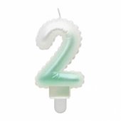 Žvakės dekoracija numeris 2 (7 cm), balta/ žalia ombrė