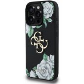 „PU grūdėtos tekstūros Roses 4G Metal Logo dėklas Apple iPhone 16 Pro“ juodas
