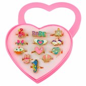 Set of Children®s Rings Adjustable Metal Various Heart Patterns 12 pcs