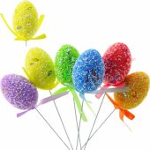 Easter Eggs On A Wire Pick Colorful Patterns Ribbon Decoration 6pcs A