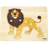 Viga Toys VIGA Montessori medinė dėlionė „Liūtas“ su rankenėlėmis