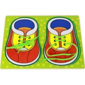 Wooden educational toy for learning how to tie shoelaces