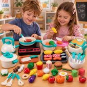 Children®s Kitchen Set Stove Pots Food Products Sounds 90 pcs.