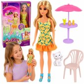 Anlily Doll in Yellow Dress with Kitten Garden Furniture Umbrella Acce
