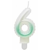 Torto papuošimas skaičius 6 (7cm) baltas/ žalias ombre