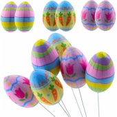 Easter Eggs on Wire Pick Carrot Tulips Decoration Colorful 6pcs