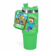Minecraft žalias 900 ml izoliuotas puodelis ir šiaudelis