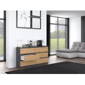 Topeshop Komoda Malwa 6 szuflad M6 140 - antracyt/ dąb artisan