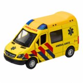 Geltonas metalinis greitosios pagalbos automobilis su atitraukimo mechanizmu, šviesomis ir garsais, 1:32