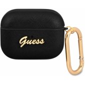 GUAPSASMK Saffiano metal logo Case for Airpods Pro Black