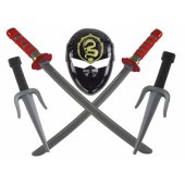 Ninja Warrior rinkinys: kaukė, kardai, durklai, raudonos dekoracijos