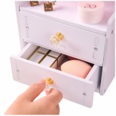 Mini Dressing Table Makeup Mirror Two Drawers Ears Wooden White