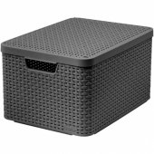 Basket Box with Lid L Grey Basket Bin 30l