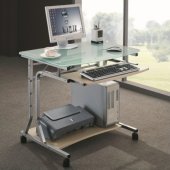 Compact Desk for PC Metal & Glass with Wheels 305687
