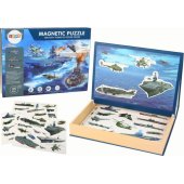 A set of educational magnetic puzzles with a military ship motif