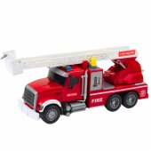 Raudonas gaisrinis automobilis su strėle, vanduo, šviesos ir garsai, 1:14
