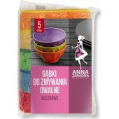 Anna Zaradna Gąbki do zmywania ANNA ZARADNA, owalne kolorowe, 5szt., m