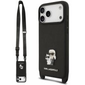Saffiano Crossbody dirželis Karl&Choupette iPhone 17 Pro Max, juodas