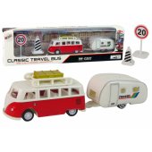 Red Bus with Camping Trailer vehicle set