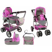 _7855939 Baby Doll Stroller 2-in-1 Carrycot Bag Pink Stars