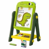Dvipusė magnetinė žalia sausojo valymo lenta su dinozauru, priedai
