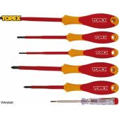 Topex elektriniai atsuktuvai + testeris 1000V 5 vnt. (39D150)