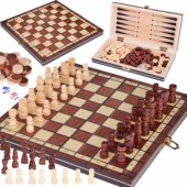 Jokomisiada 3-in-1 SET Wooden Game Chess Checkers Backgammon