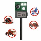 Saulės energija įkraunamas gyvūnų baidiklis su judesio jutikliu, ultragarsu ir LED
